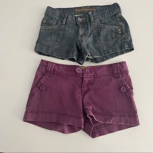 Two pairs Mossimo low -rise shorts . Sz 1 .